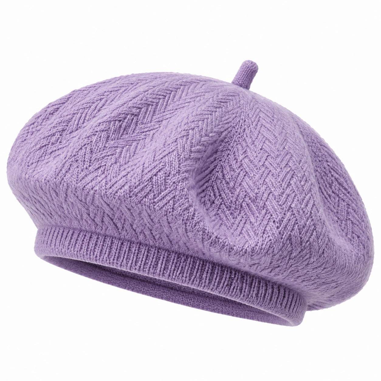 Béret taille unique en maille violet - style texturé pour usage quotidien