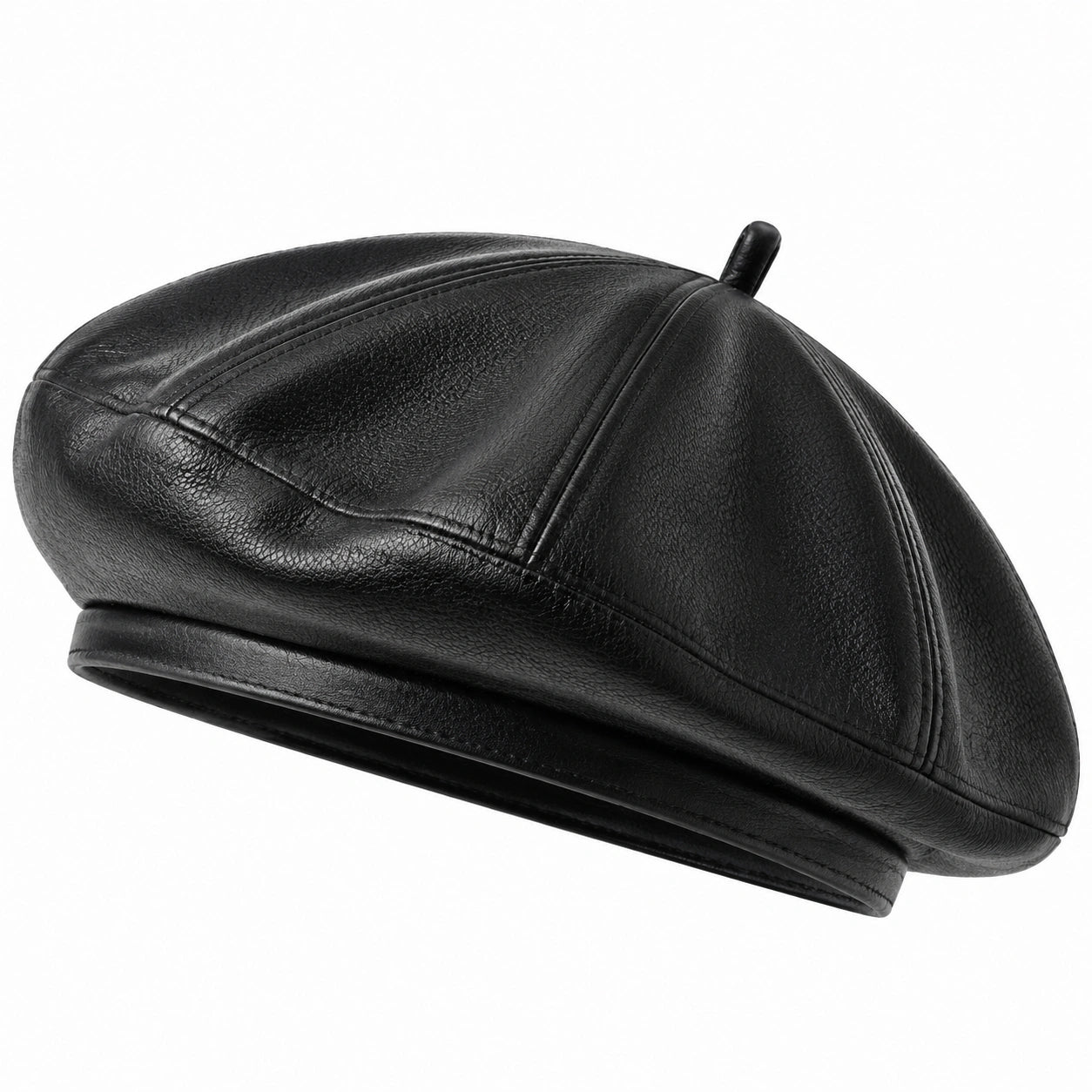 Béret taille unique noir en similicuir style urbain