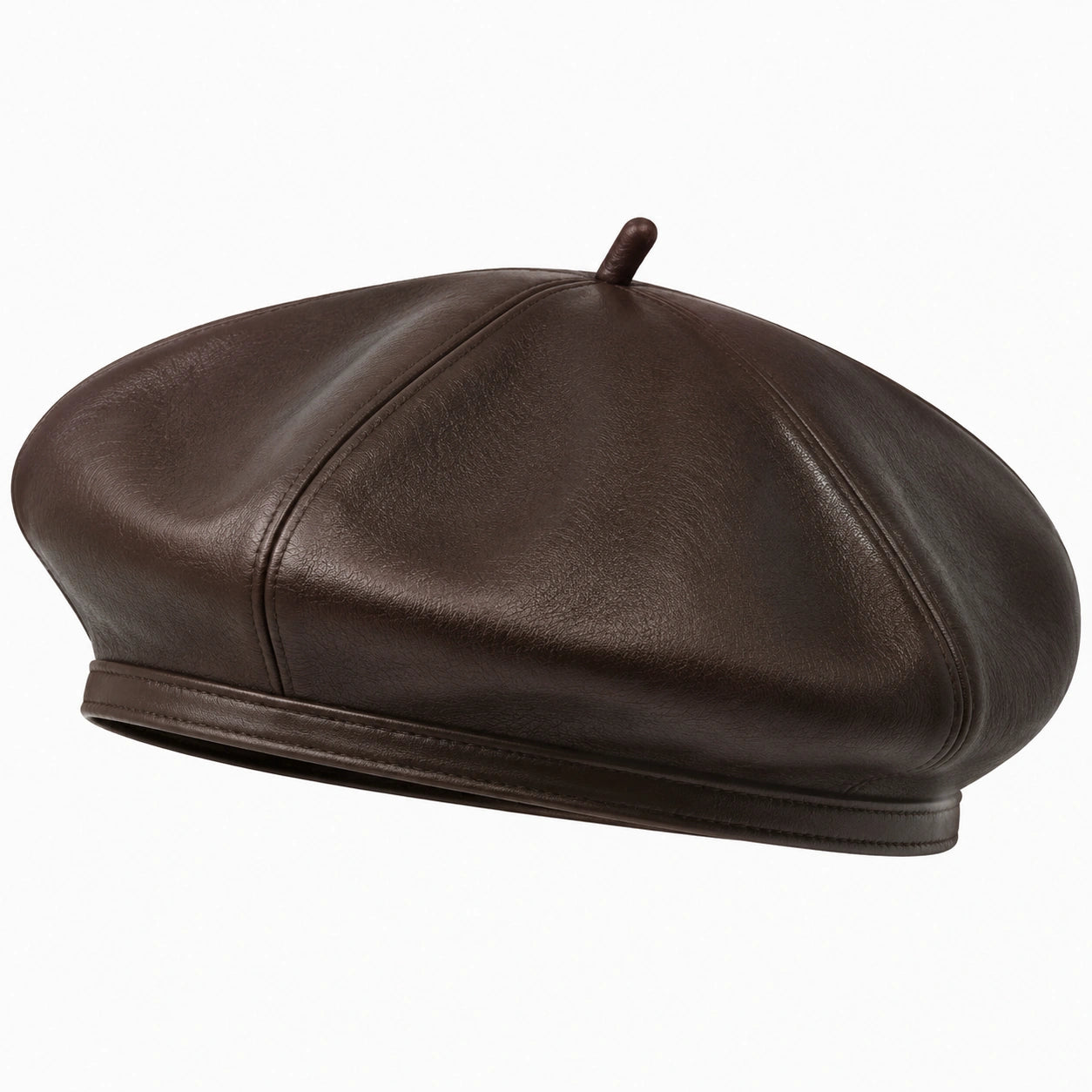 Béret taille unique brun en matière synthétique aspect cuir style vintage