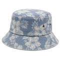 Chapeau bob taille unique en tissu bleu à motif floral avec œillets