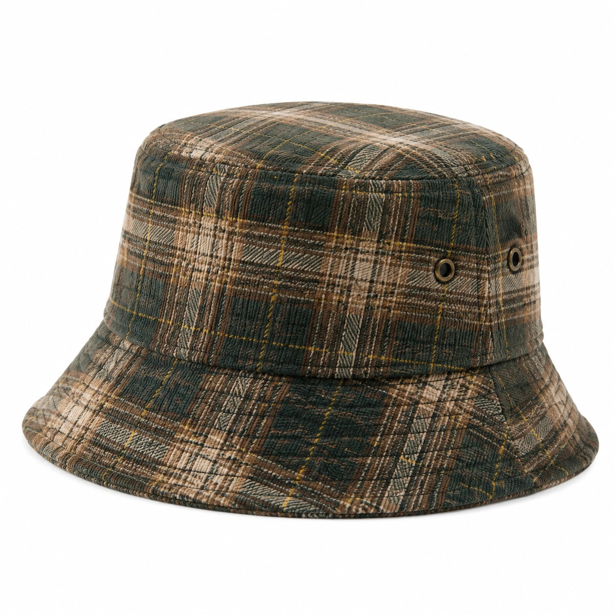 Chapeau bob taille unique en tissu à carreaux vert marron style décontracté