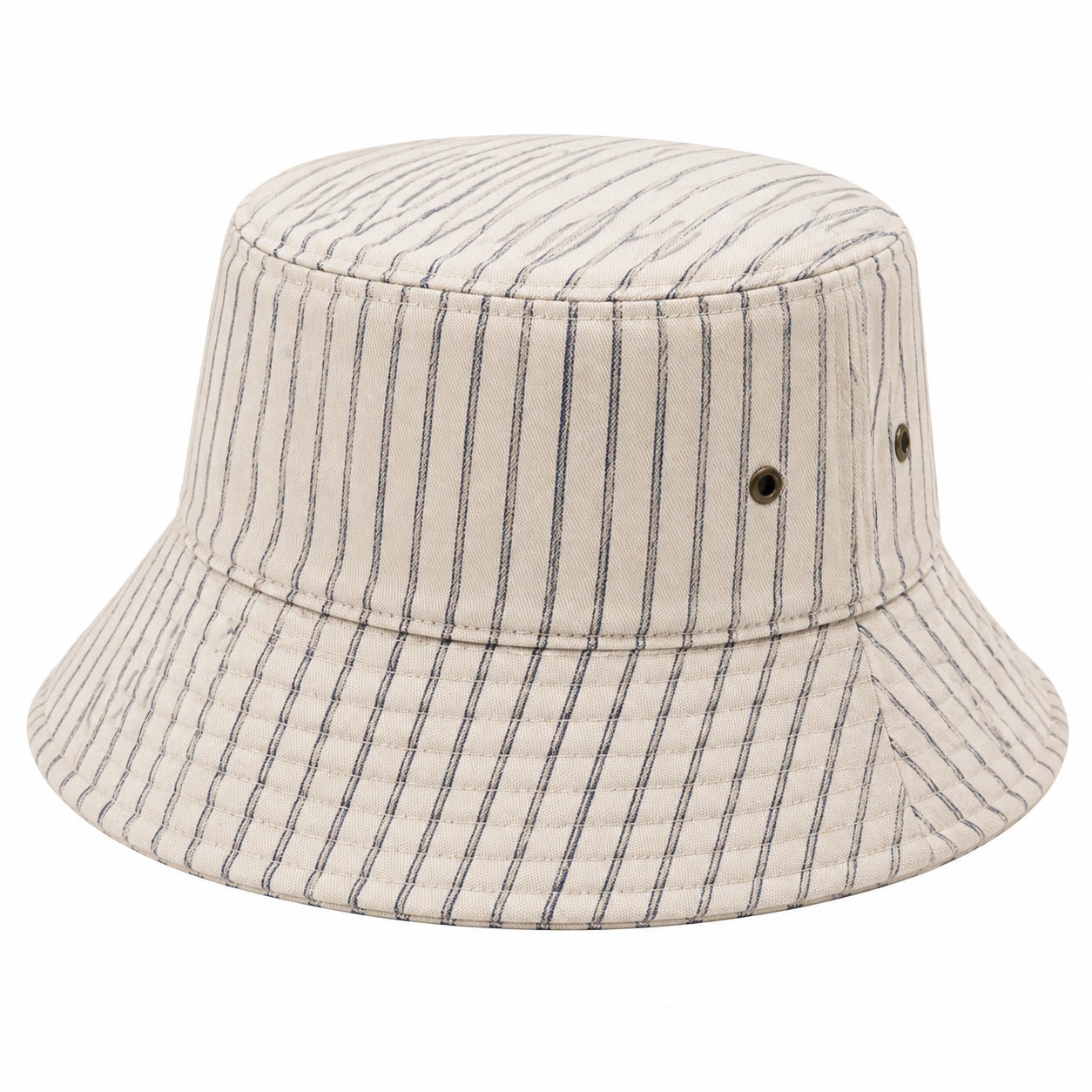 Chapeau bob taille unique en tissu beige rayé bleu - bord souple