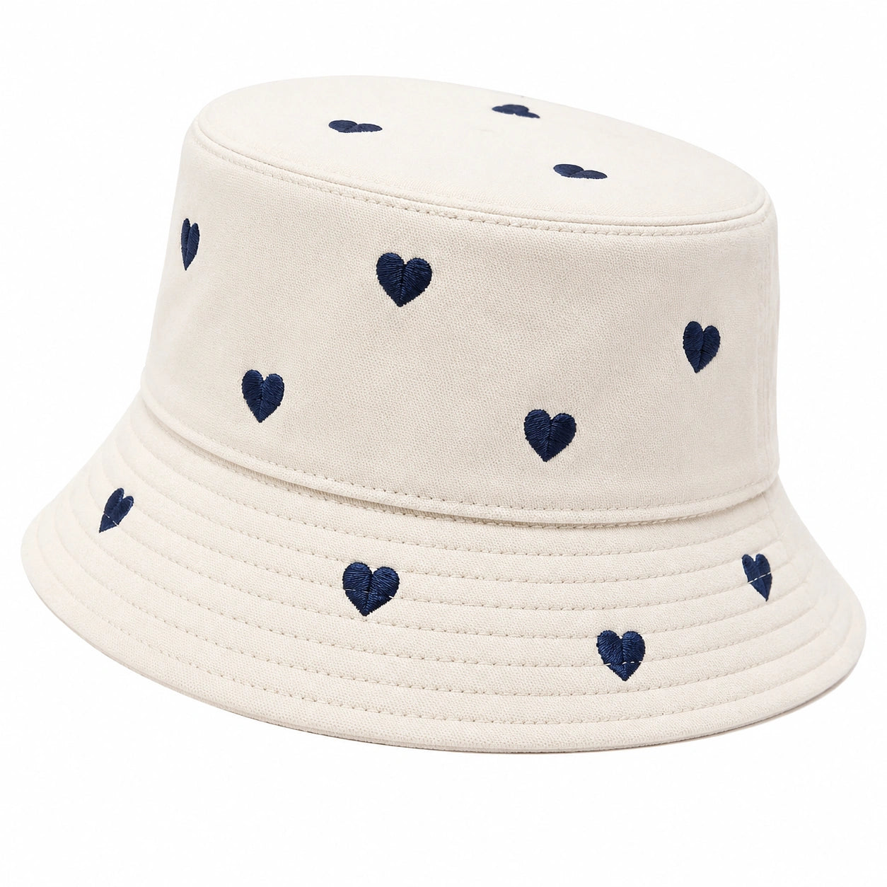 Chapeau bob taille unique en tissu écru à cœurs bleu marine style décontracté