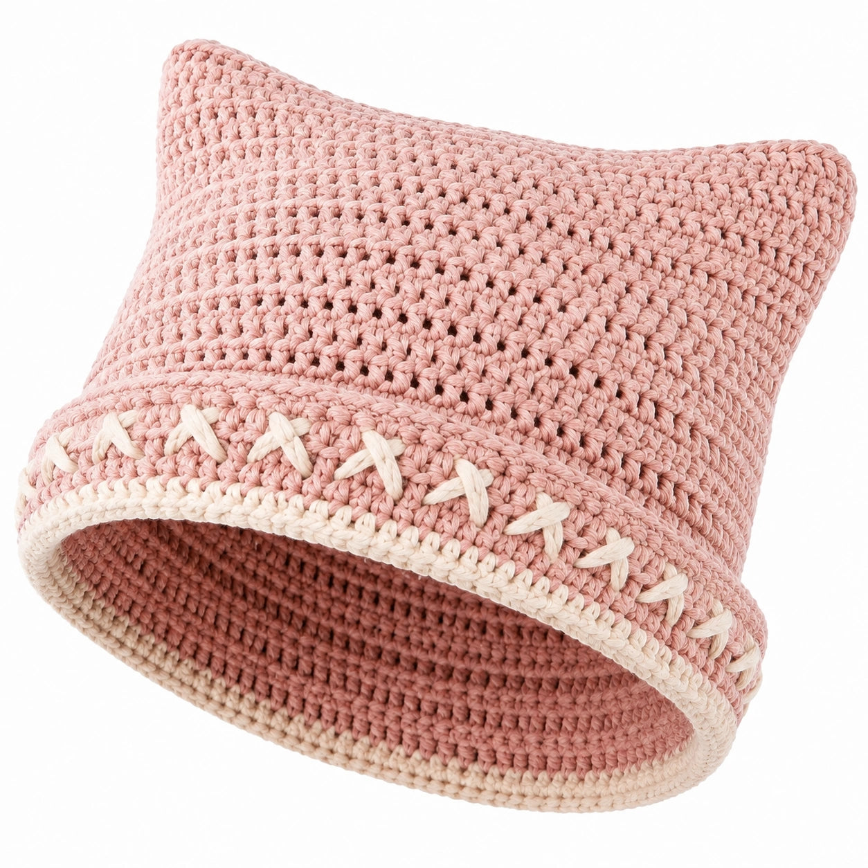 Bonnet en crochet taille unique en fil textile rose crème style décontracté
