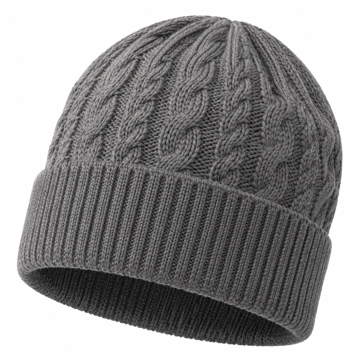 Bonnet taille unique en maille grise à torsades pour adulte