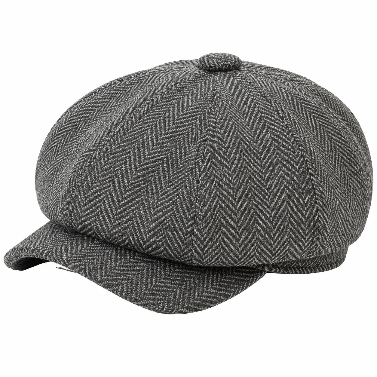 Casquette gavroche taille unique en tissu gris à chevrons style vintage