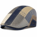 Casquette plate patchwork textile bleu marine beige gris marron taille unique ajustable style rétro