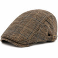 Casquette plate taille unique en tissu effet tweed marron à carreaux réglable