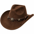 Chapeau cowboy taille unique marron en textile effet daim avec bande tressée décorative