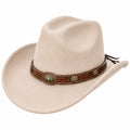 Chapeau western taille unique beige aspect feutré avec bande décorative marron