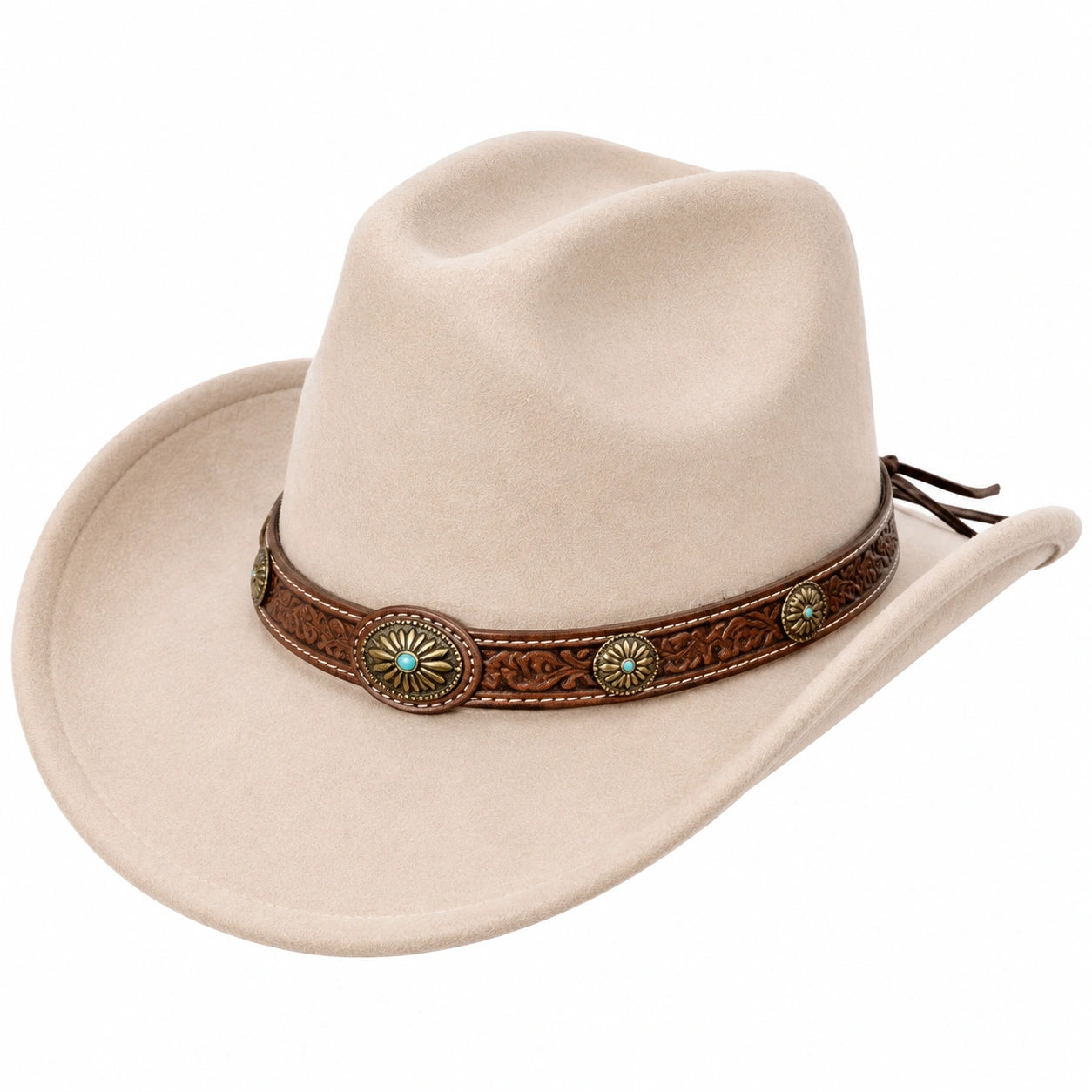 Chapeau western taille unique beige aspect feutré avec bande décorative marron