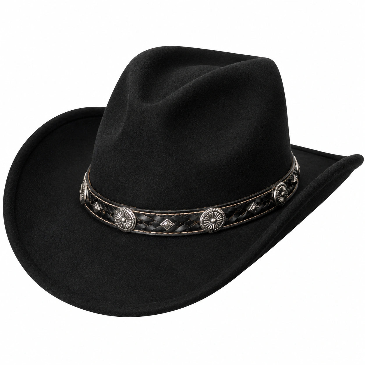 Chapeau cowboy taille unique noir en feutre avec bande tressée style western
