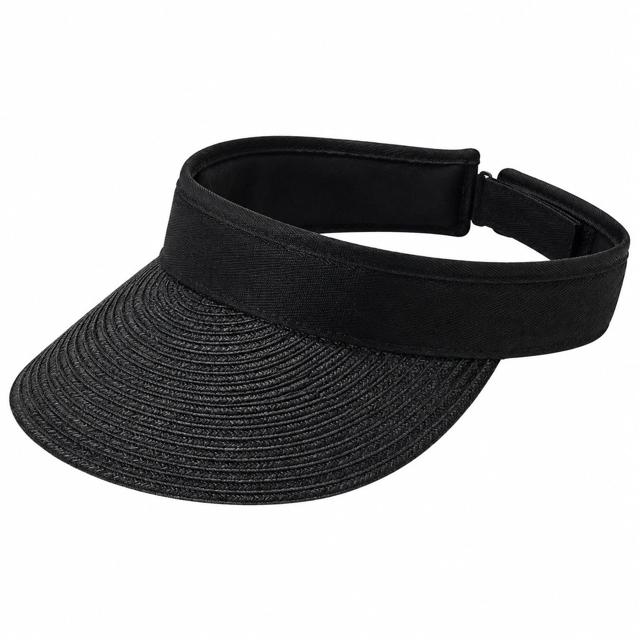 Visière de soleil taille unique noire en fibres tressées réglable pour femme et homme