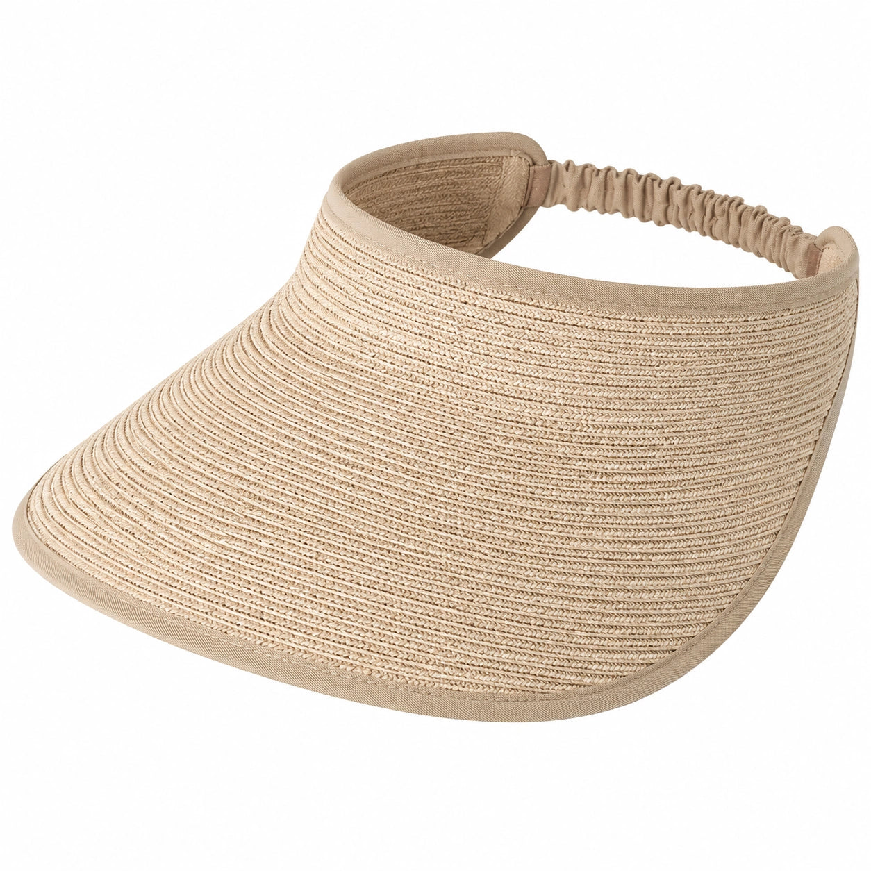 Visière taille unique en fibres tressées beige à bande élastique pour protection solaire